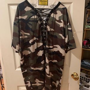 Army Lace Up T Shirt Dress